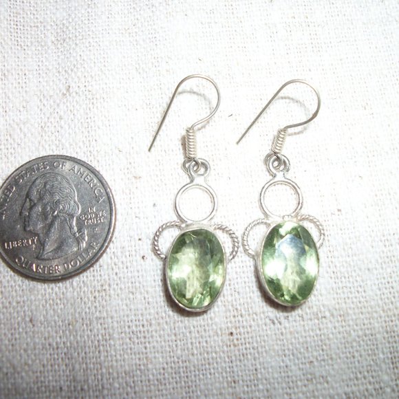 NEW STERLING SILVER GREEN TOPAZ DANGLE EARRINGS HANDCRAFTED - Picture 4 of 4